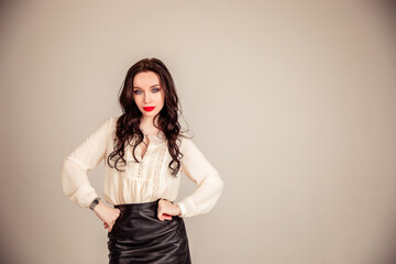 young woman closeup portrait. Copy space