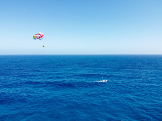 Drone photo of parasail at Playa Ballenas, Cancun, Mexico