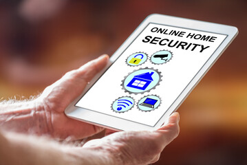 Online home security concept on a tablet
