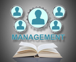 Management concept above a book