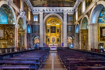 Baroque interior of the Jesuit Church of Saint Roch, Sao Roque in Bairro Alto, Lisbon, Portugal