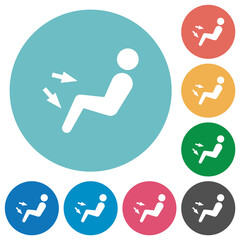 Car air flow direction chest and foot flat round icons