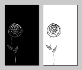 Black and white abstract roses. Minimalistic black and white vertical background, can be used for banner, wallpaper, screen saver, social media, flyer, event invitation. Vector illustration.