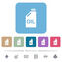 Oil canister flat icons on color rounded square backgrounds