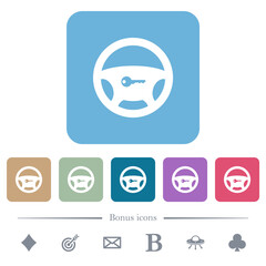 Naklejka premium Steering lock flat icons on color rounded square backgrounds