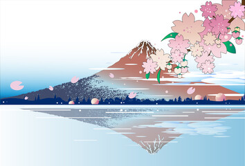 赤富士に桜満開の春