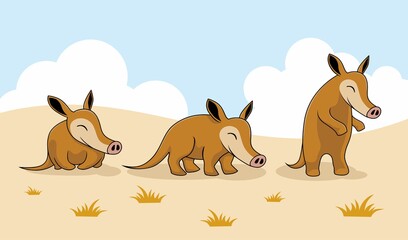 Obraz na płótnie Canvas Aardvark Cartoon Character Nature Animals