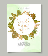 Tropical leaves wedding card design