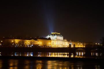 Fototapeta na wymiar Prague, Czech Republic - January 1 2021: Night view of the National Theatre in Prague 