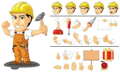 Customizable Mascot Industrial Construction Worker Laborer