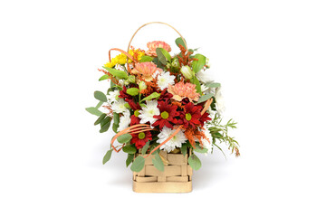 Bouquet of flowers in the box isolated on white background