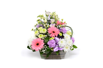 Bouquet of flowers in the box isolated on white background