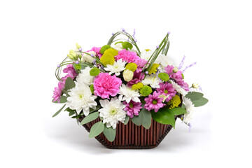 Bouquet of flowers in the box isolated on white background