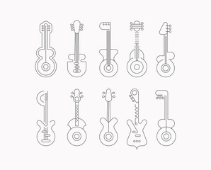 Set of line art silhouette isolated on a white background Modern Guitars vector design.