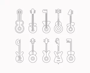 Gordijnen Set van lijn kunst silhouet geïsoleerd op een witte achtergrond Moderne gitaren vector design. ©  danjazzia