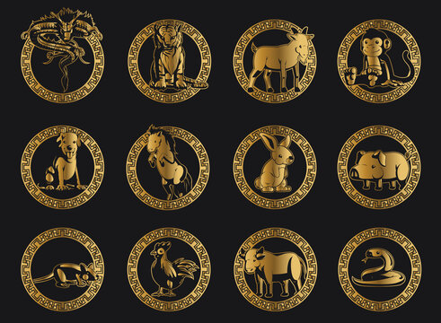 Silhouette Chinese Zodiac Animals Golden Ornament