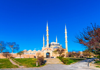 Naklejka premium Selimiye Mosque exterior view in Edirne City of Turkey. Edirne was capital of Ottoman Empire.