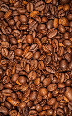 Roasted coffee beans background. Banner for coffee theme