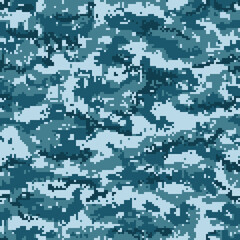 Pixel blue camouflage seamless pattern. Vector illustration