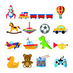 Naklejka premium Vector image. Cute vector objects of kids toys. Funny images.