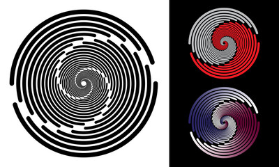 Abstract rotated lines in circle form as background. Design element for prints, logo, sign, symbol and textile pattern. Yin and yang style icon.