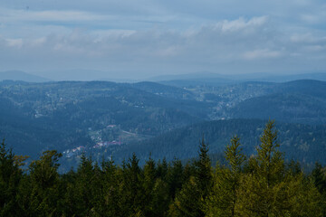 Fototapeta na wymiar Panorama of Krkonose mountains and Harrachov