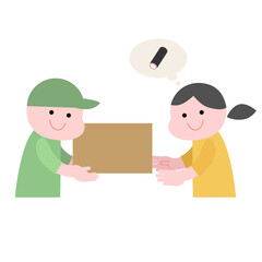 荷物を受け取る時に印鑑を思い浮かべるイラスト素材