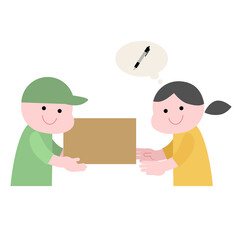 荷物を受け取る時にサインするペンを思い浮かべるイラスト素材