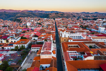 Aerial view of old streets of the colonial city Sucre, Bolivia