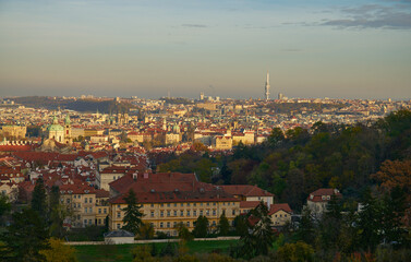 Prague Old Town panorama from Prague castle area                             