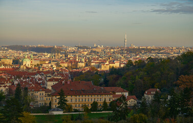 Prague Old Town panorama from Prague castle area                             