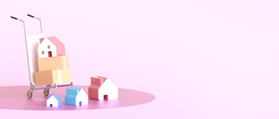 Property investment and house mortgage financial concept on Purple Background - 3d rendering