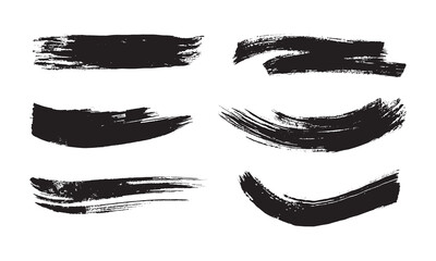 set of black ink strokes on white paper. Graphic design elements for lower third, text effect, photo pverlay, etc. Chinese style abstract brush strokes