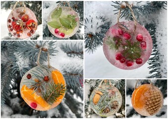 Collage, ice ornament, children's crafts, activiti for winter 