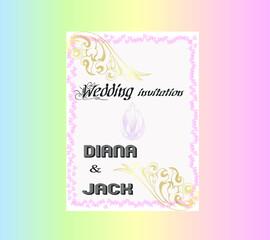 white with hearts wedding invitation card design with colorful background