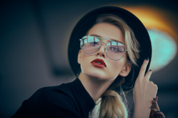 elegant lady in glasses