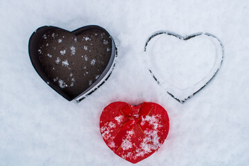 Valentine's day, heart box on the snow shape, heart gift box shape Valentine's Day and snow together!