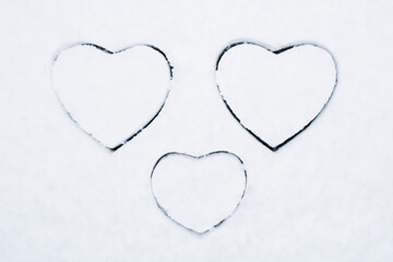 Naklejka na ściany i meble Valentine's day, heart box on the snow shape, heart gift box shape Valentine's Day and snow together!