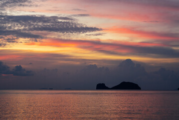 Sunset over the ocean orange sky in twilight time