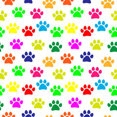 Naklejka na ściany i meble Colorful paw prints pattern vector illustration. Eps10