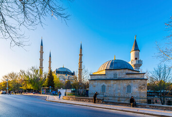 Fototapeta na wymiar Selimiye Mosque and Hidir Aga panoramic view in Edirne City of Turkey. Edirne was capital of Ottoman Empire.