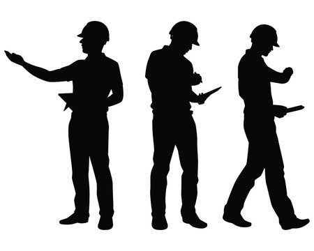 Set of engineer silhouette vector on white background