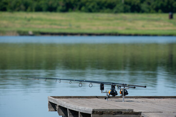 Two rods on the platform.