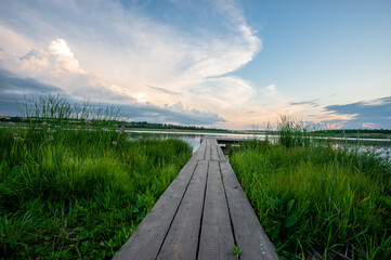 Wooden platform along the lake.
