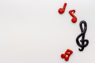 Flat lay of music notes, space for text. Music background