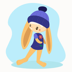 Hare girl stands with a red flower