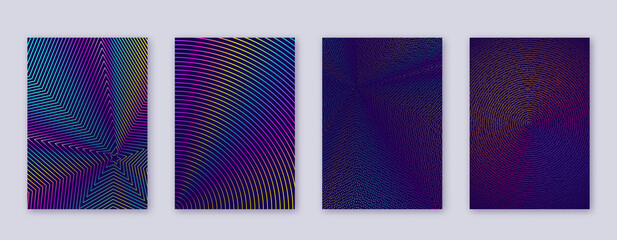 Art business card. Abstract lines modern brochure template. Rainbow vibrant gradients geometry on dark blue background. Artistic cover, brochure, poster, book etc.