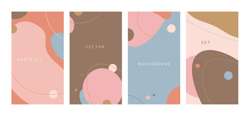 Vector set of abstract backgrounds - vibrant banners with lines and oval shapes. Suitable for wallpapers, posters, cover design templates, social media stories.