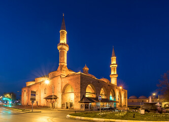 Old Mosque night view in Edirne City of Turkey