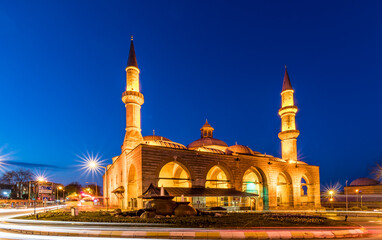 Fototapeta na wymiar Old Mosque night view in Edirne City of Turkey